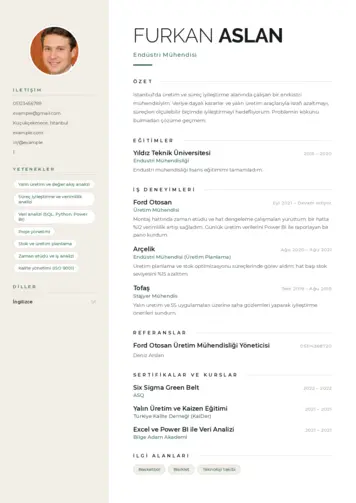 Endüstri Mühendisi CV Örnekleri cv indir